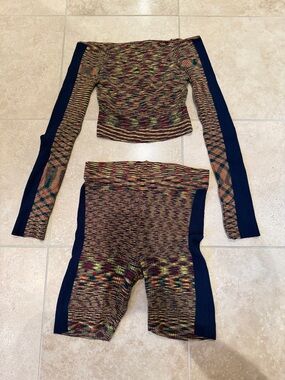 Urban Outfitters Multicolor Knit High Waist Shorts & crop top with Navy Panels